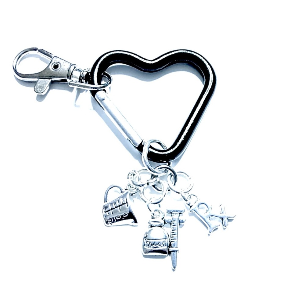Black Heart Pharmacist/Pharmacy Tech Keychain Bag Charm, Badge Reel Clip On
